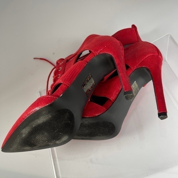 Fashion Nova Red Stiletto Pumps Heels Strappy Lace Up Ankle Boots Sexy, Sz 7 - Picture 6 of 8